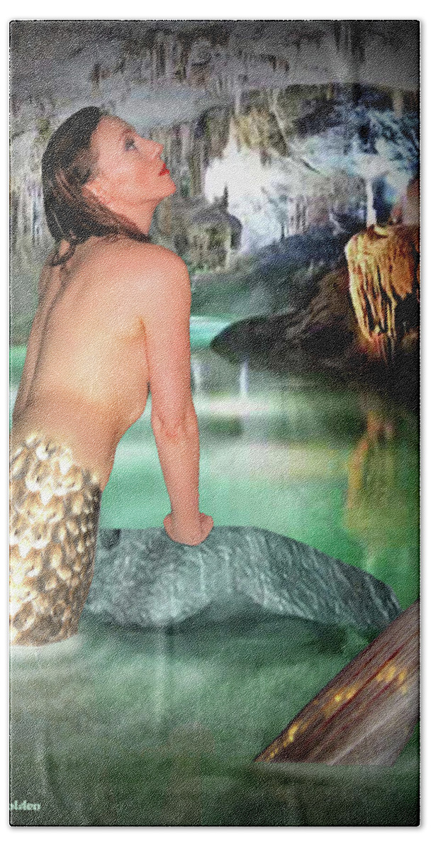 Mermaid Bath Towel featuring the photograph Mermaid In A Cave by Jon Volden