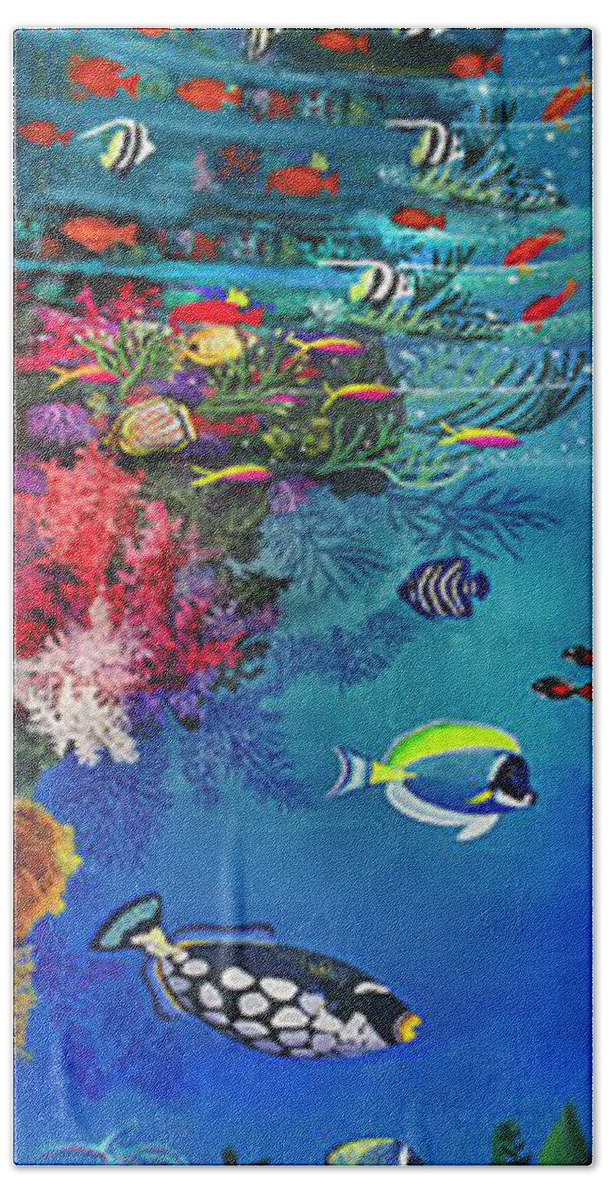 Mermaid Bath Towel featuring the painting Mermaid In Paradise Complete Underwater Descent by Bonnie Siracusa