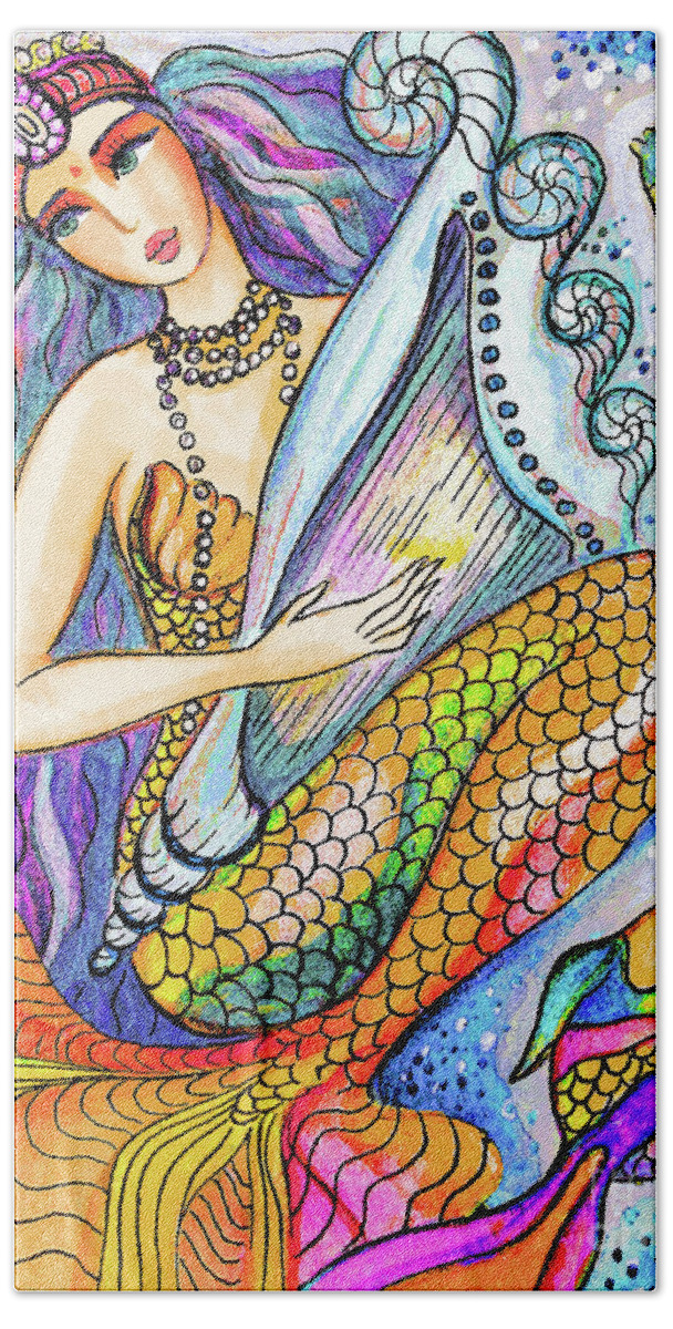 Sea Goddess Hand Towel featuring the painting Mermaid Saraswati by Eva Campbell