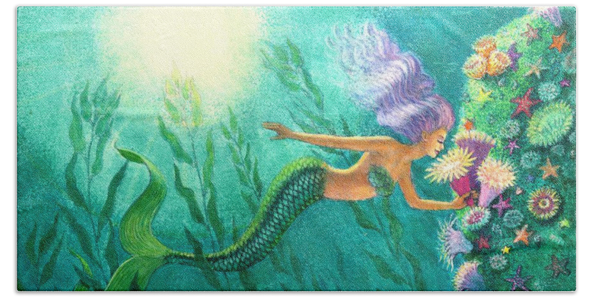 Mermaid Art Bath Towel featuring the painting Mermaid's Garden by Sue Halstenberg