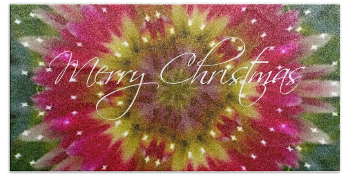 Christmas Greeting Bath Towel featuring the mixed media Merry Christmas by PainterArtist FIN