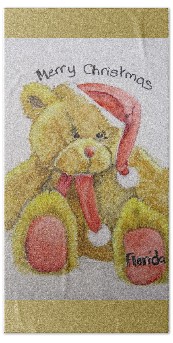 Toy Bath Towel featuring the painting Merry Christmas Teddy by Teresa Smith