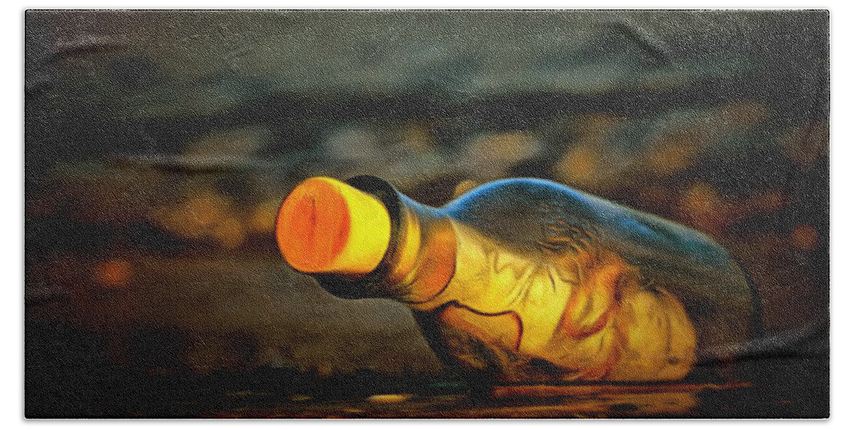Message In A Bottle Bath Towel featuring the painting Message in a bottle by Harry Warrick