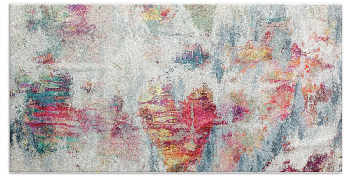 Abstract Hand Towel featuring the painting Messy Love by Kirsten Koza Reed