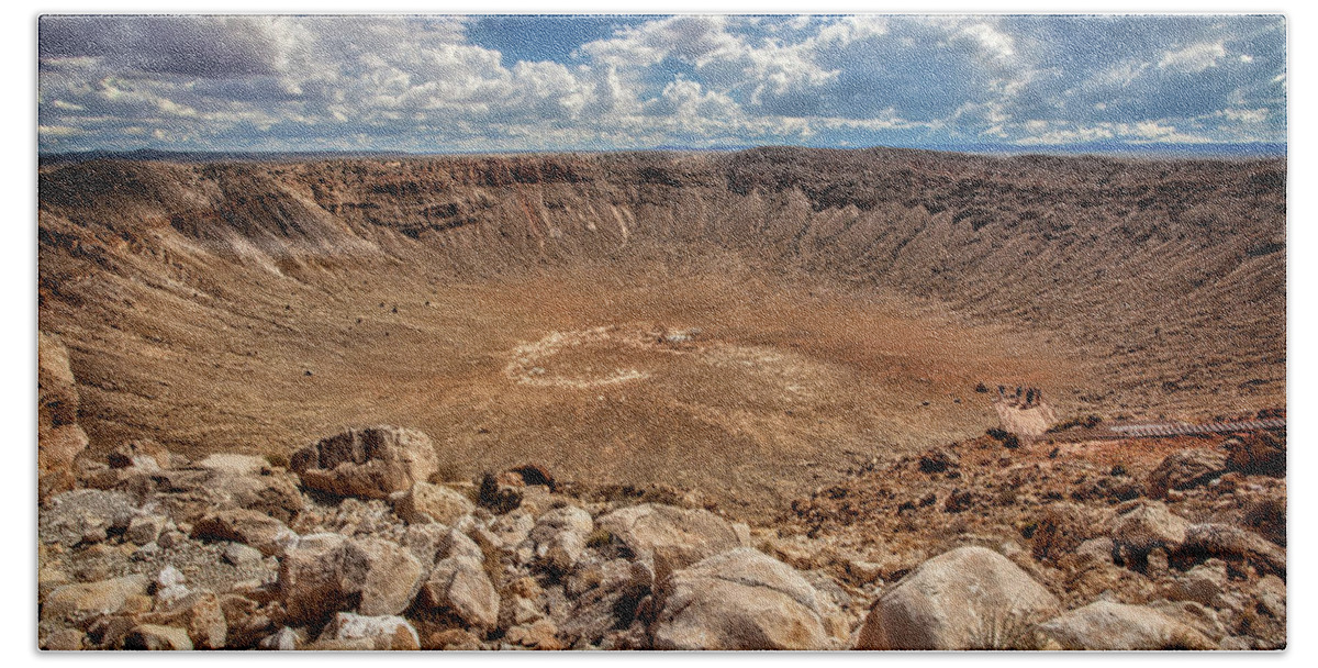 Route 66 Hand Towel featuring the photograph Meteor Crater by Diana Powell
