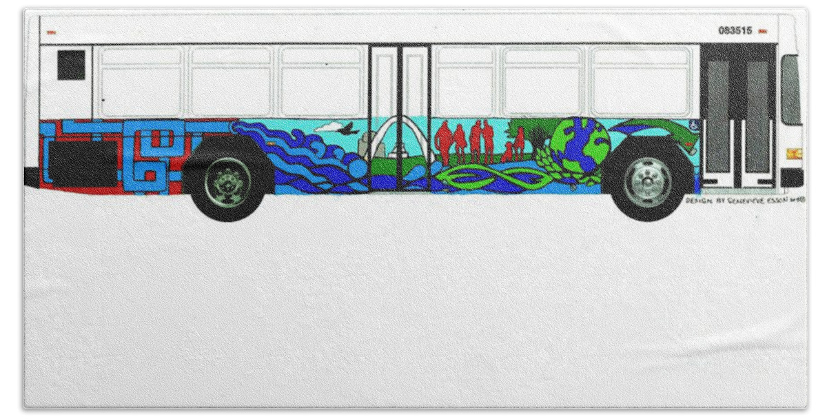 Bus Mural Bath Towel featuring the painting Metro Bus Curbside View of Bus Mural Project Clear Color Sketch by Genevieve Esson