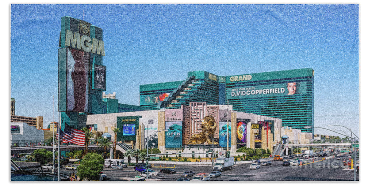 Mgm Grand Hand Towel featuring the photograph MGM Grand Casino 2 to 1 Ratio by Aloha Art