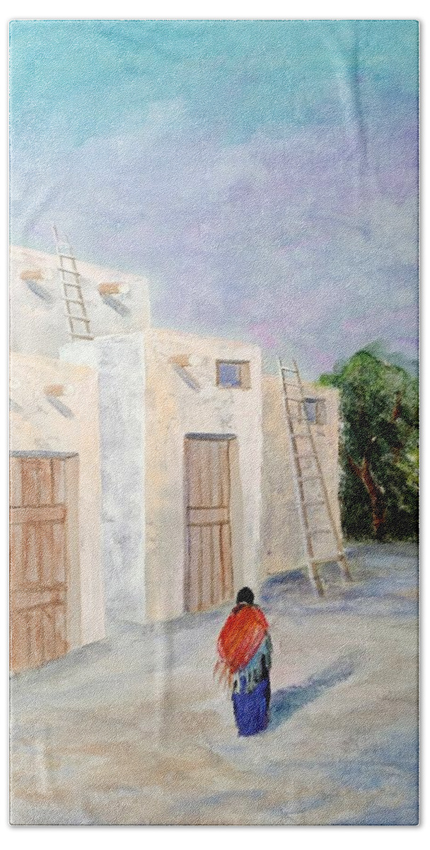 Landscape Hand Towel featuring the painting Mi Casa by Rosie Sherman