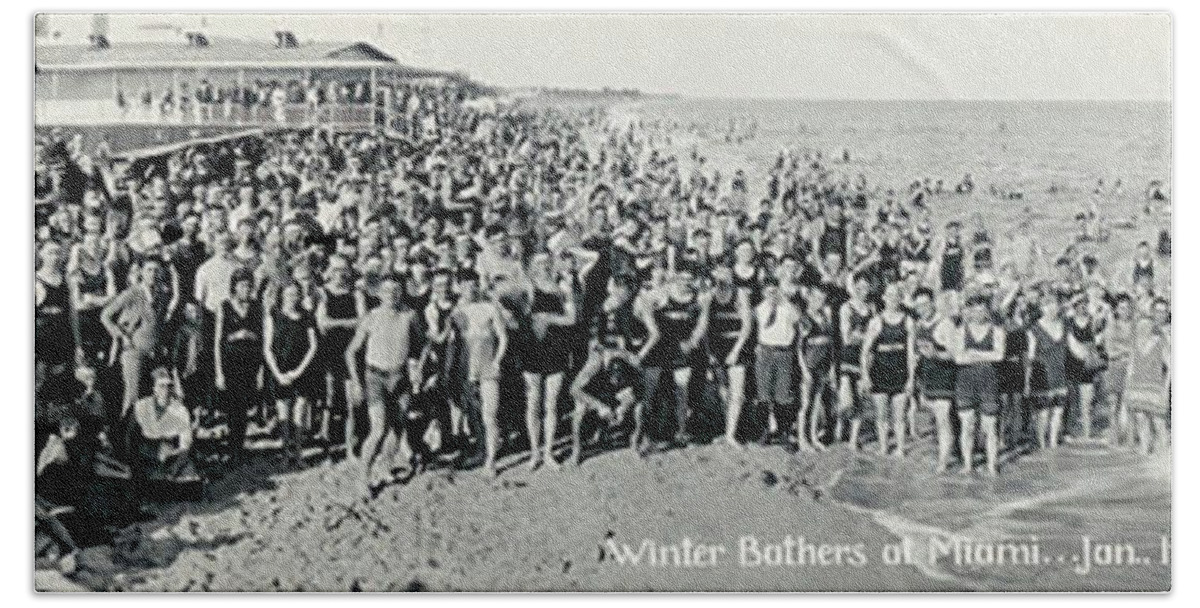 South Beach Hand Towel featuring the photograph Miami Beach Sunbathers 1921 by Jon Neidert