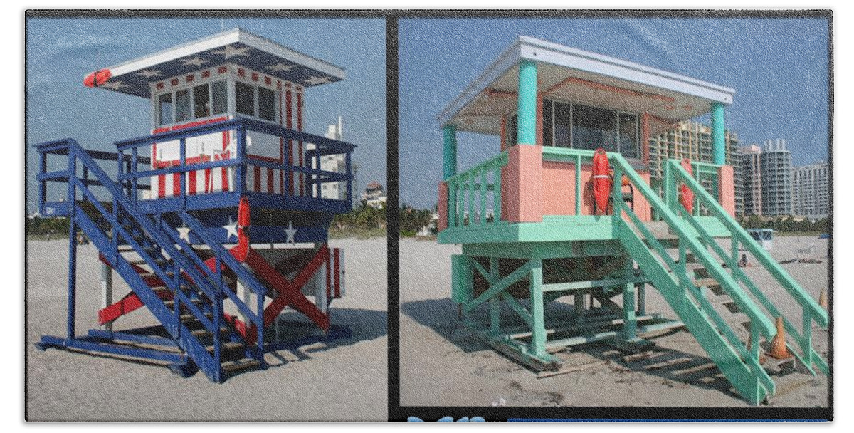 Miami Hand Towel featuring the photograph Miami Huts by DJ Florek