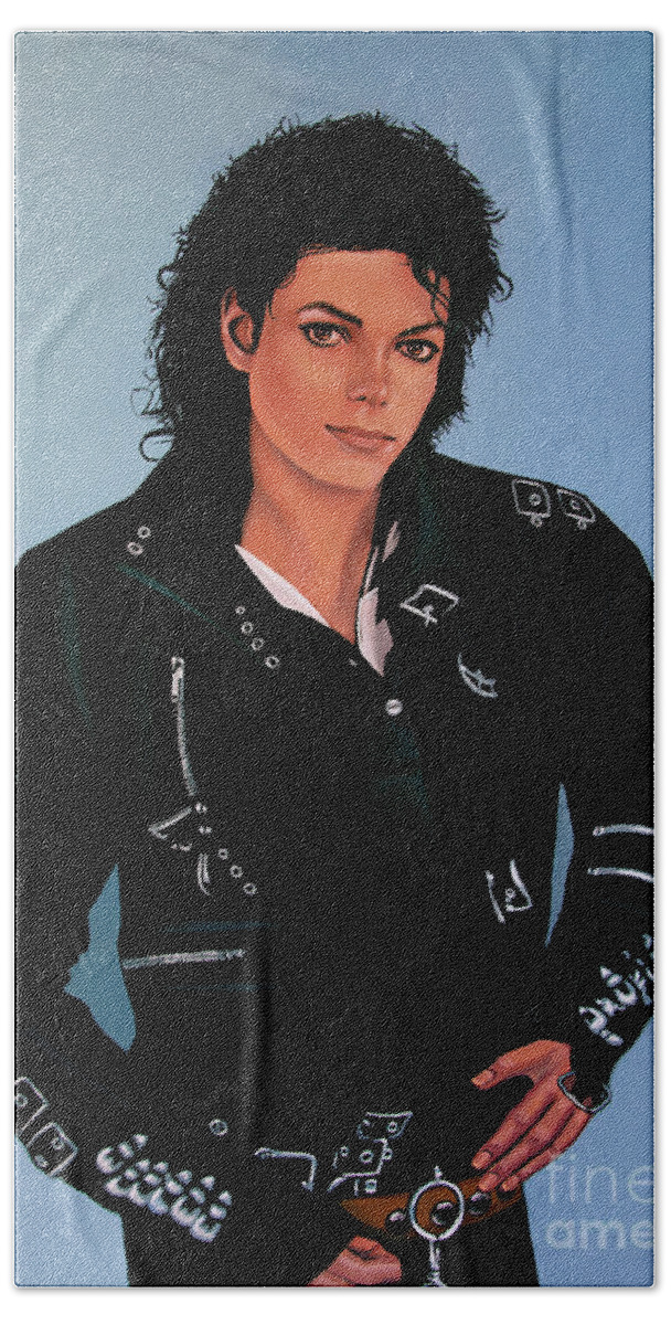 Michael Jackson Hand Towel featuring the painting Michael Jackson Bad by Paul Meijering