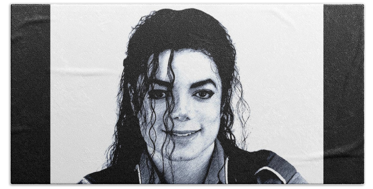 Michael Jackson Bath Towel featuring the drawing Michael Jackson Pencil Drawing by Movie Poster Prints