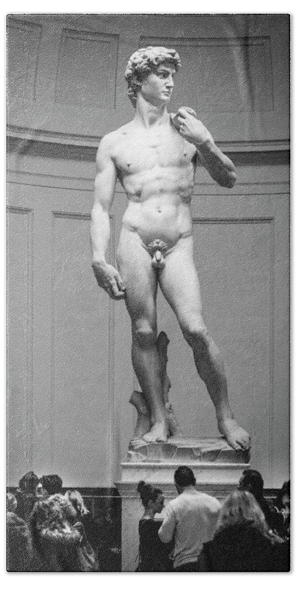 David And Goliath Bath Towel featuring the photograph Michelangelo's David by Sonny Marcyan