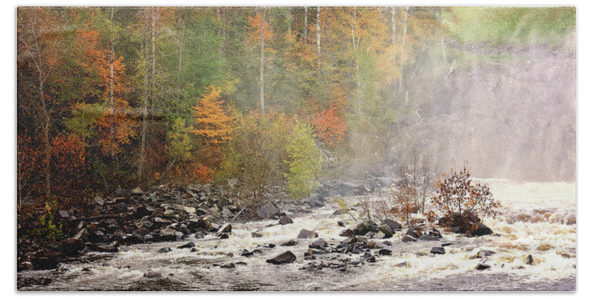 Michigamme Falls Autumn Colors Large Wall Art Bath Towel featuring the photograph Michigamme Falls Autumn Colors by Gwen Gibson