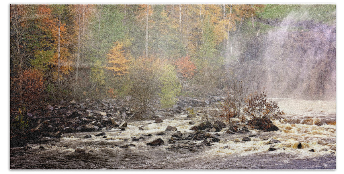 Michigamme Falls Autumn Print Hand Towel featuring the photograph Michigamme Falls Autumn Print by Gwen Gibson