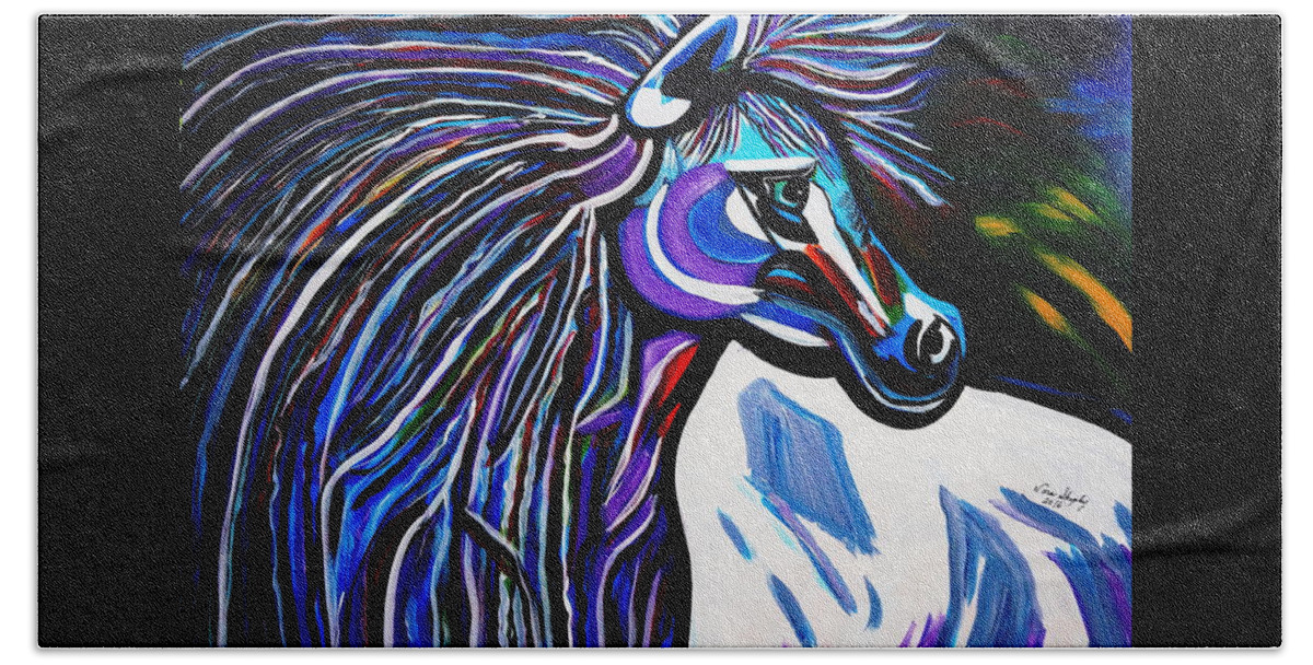 Horse Hand Towel featuring the painting Mid Night Blue by Nora Shepley