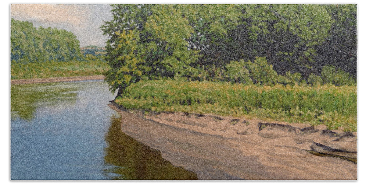 Summer Landscape Bath Towel featuring the painting Mid Summer Prairie Stream by Bruce Morrison