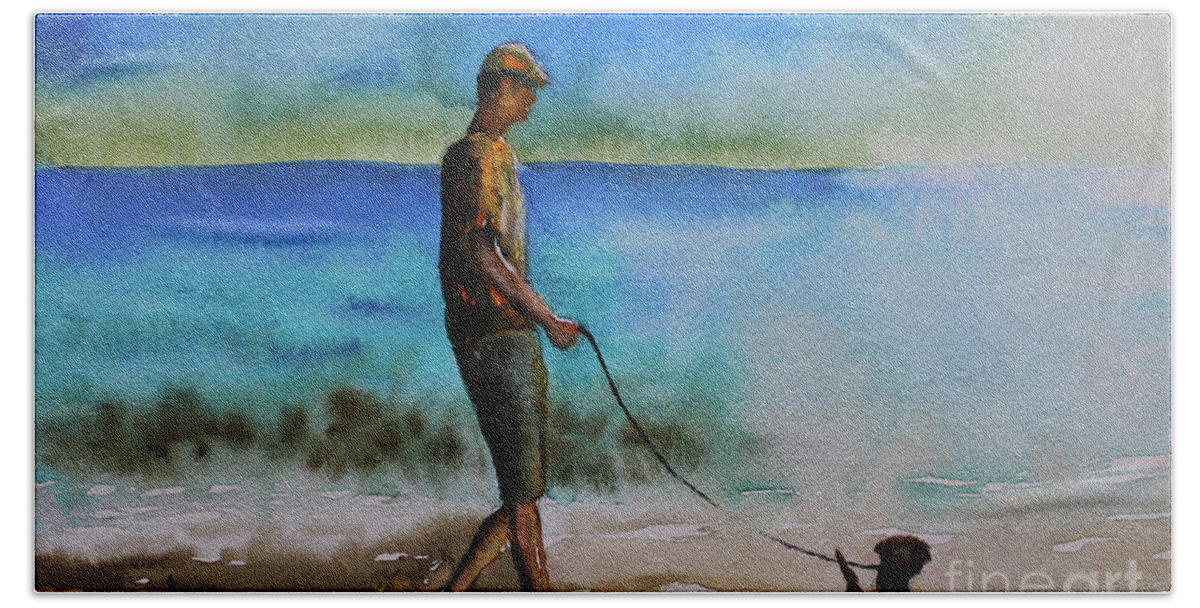 Ocean Hand Towel featuring the painting Midday Stroll by Jerome Wilson