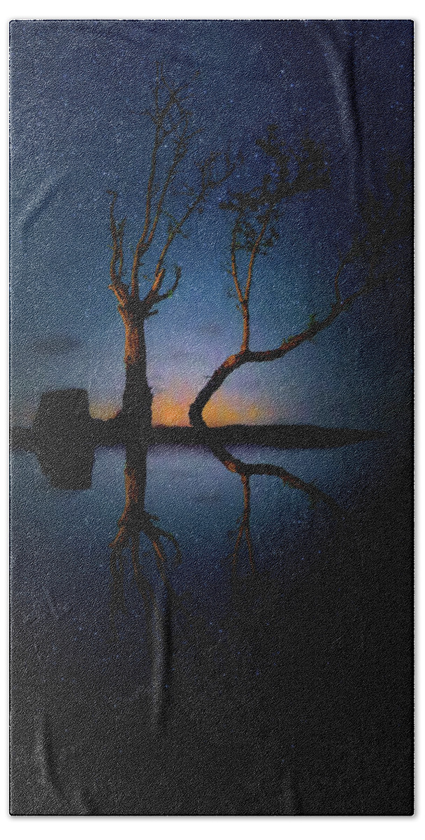 Night Photography Hand Towel featuring the photograph Midnight Dance of the Trees by Mark Andrew Thomas