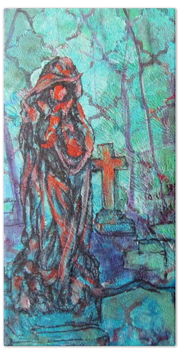 Statue Bath Towel featuring the painting Midnight in the Garden of Good and Evil by Barbara O'Toole