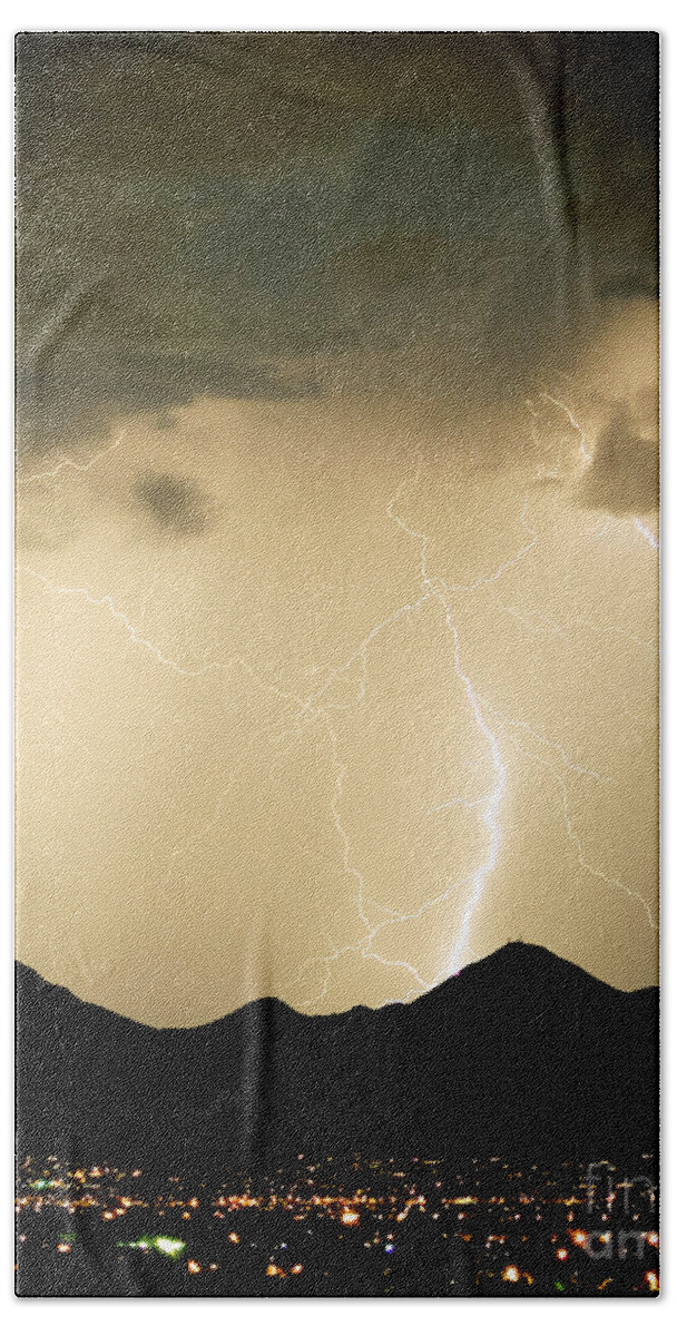 Arizona Lightning Storms Bath Towel featuring the photograph Midnight Lightning Storm by James BO Insogna