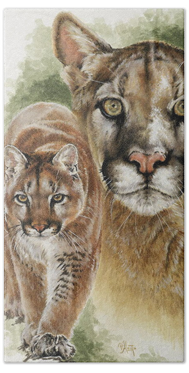 Cougar Hand Towel featuring the mixed media Mighty by Barbara Keith