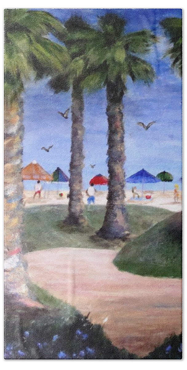 Beach Hand Towel featuring the painting Mike's Hermosa Beach by Jamie Frier