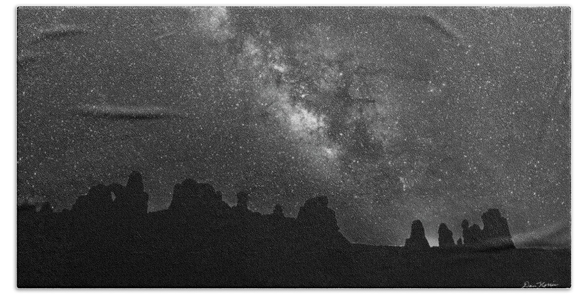 Arches National Park Bath Towel featuring the photograph Milky Way at The Windows by Dan Norris