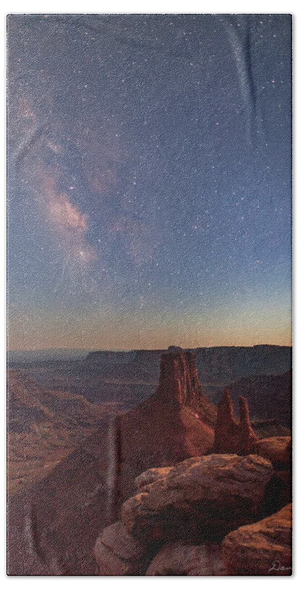 Moab Bath Towel featuring the photograph Milky Way at Twilight - Marlboro Point by Dan Norris