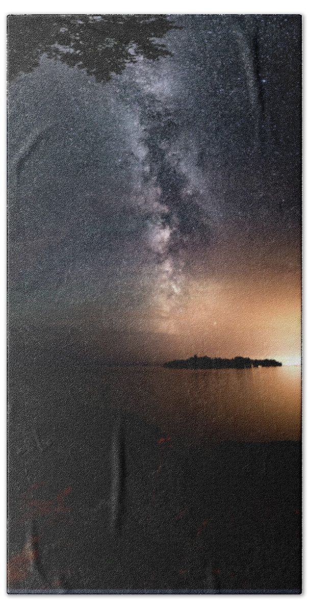 Art Hand Towel featuring the photograph Milky Way over Mary Island from Silver Harbour near Thunder Bay by Jakub Sisak