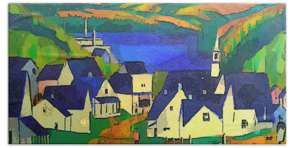 Lumber Bath Towel featuring the painting Mill Town, Quebec by Art MacKay
