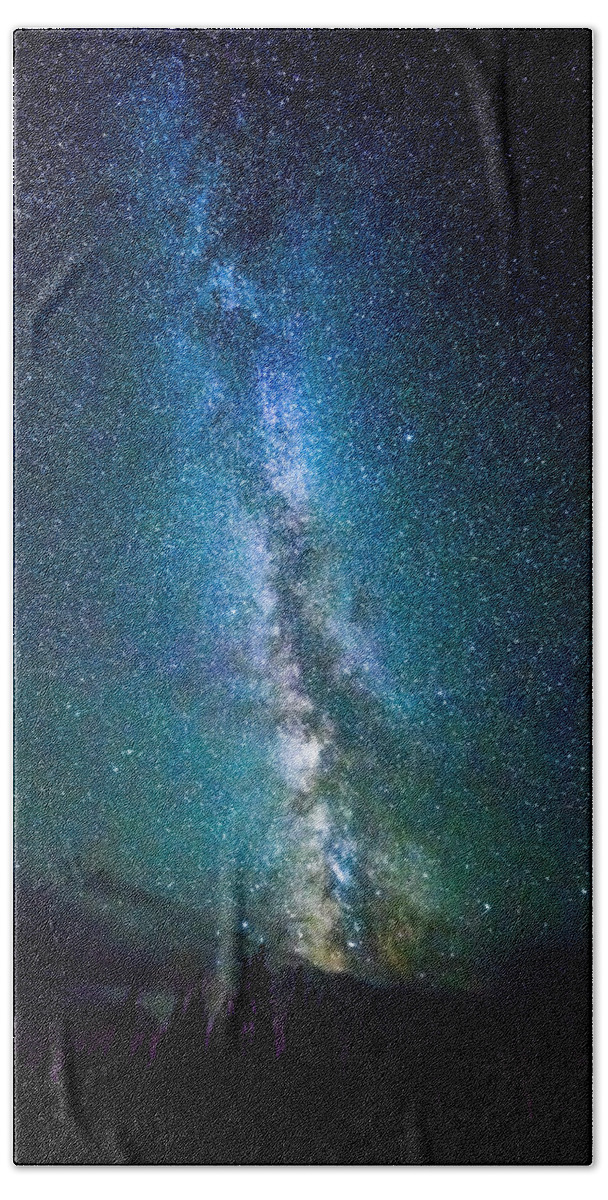 Milky Way Galaxy Hand Towel featuring the photograph Milky Way over Lodgepole Pines by Josh Bryant