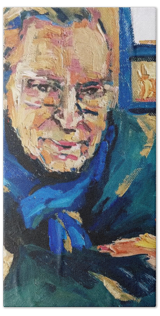 Portrait Hand Towel featuring the painting Mirada by Nelya Pinchuk