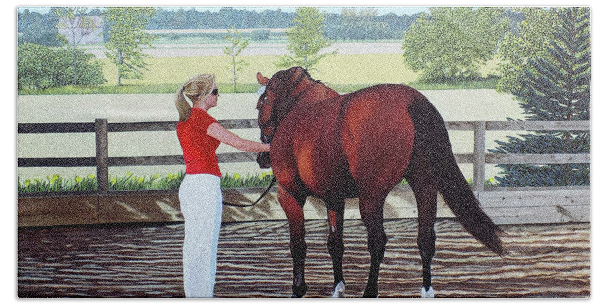 Horse Paintings Hand Towel featuring the painting Mirage of Wassini by Kenneth M Kirsch