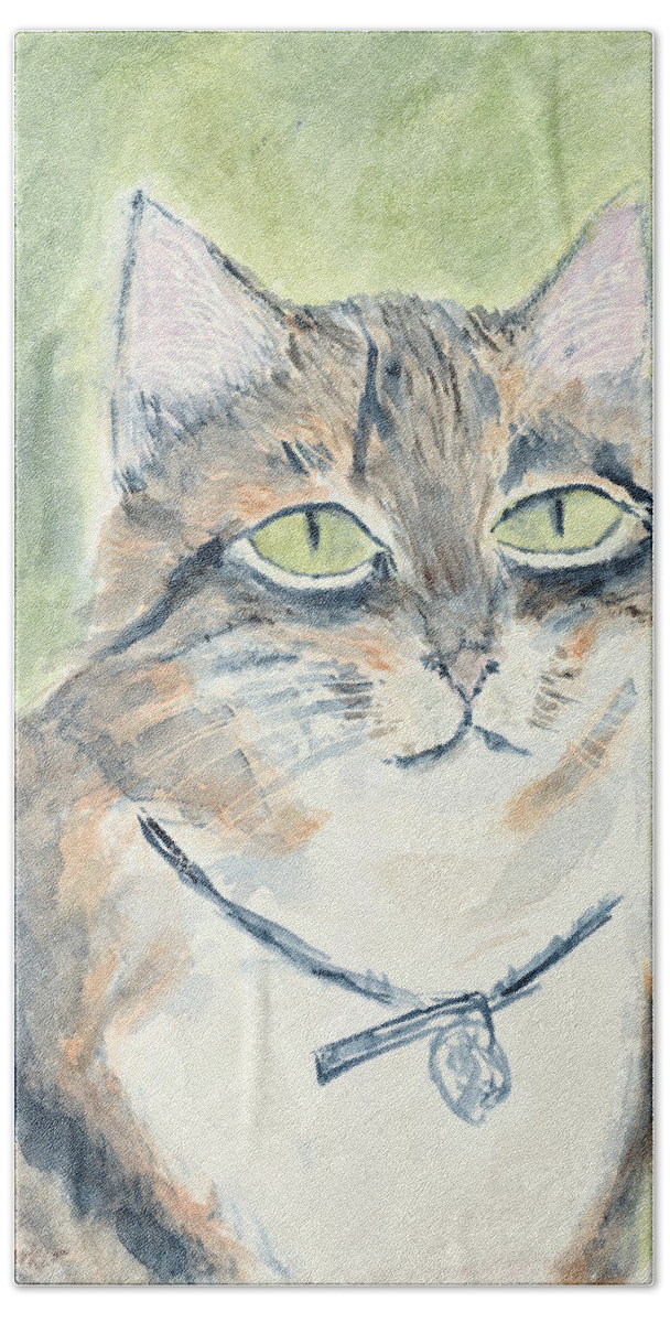 Cat Bath Towel featuring the painting MIranda by Kathryn Riley Parker