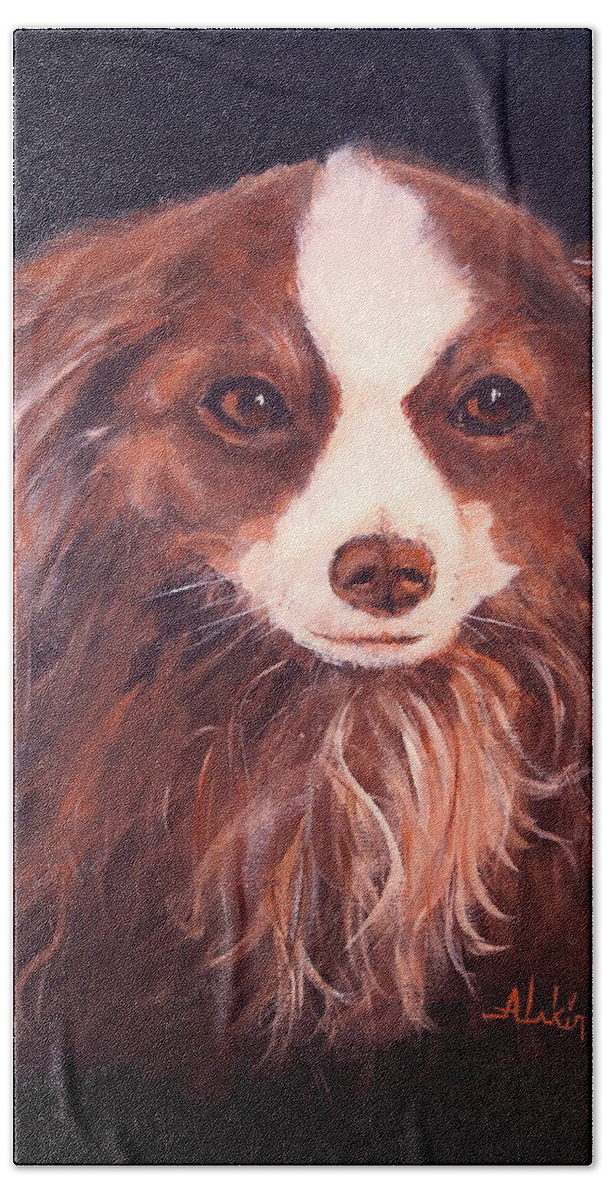 Dog Hand Towel featuring the painting Miss Pippin by Alan Lakin