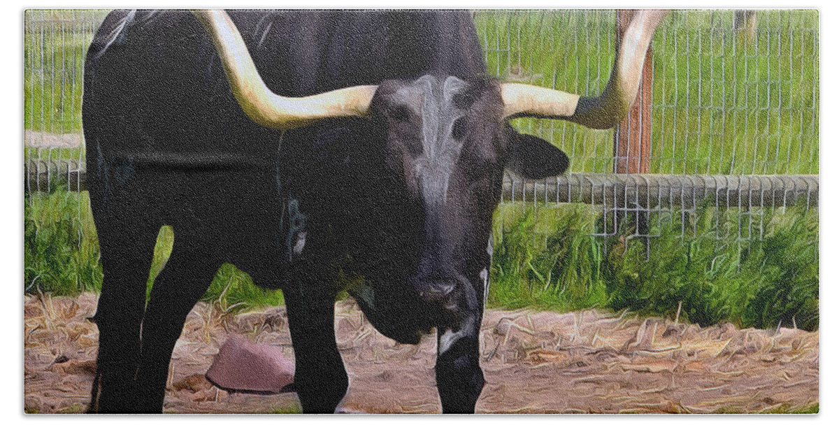 Bull Bath Towel featuring the photograph Mission Longhorn La Purisima Detail by Floyd Snyder