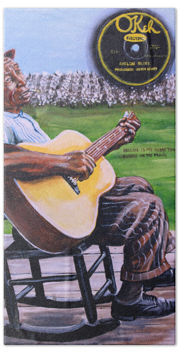 Mississippi Hand Towel featuring the painting Mississippi John Hurt by Karl Wagner