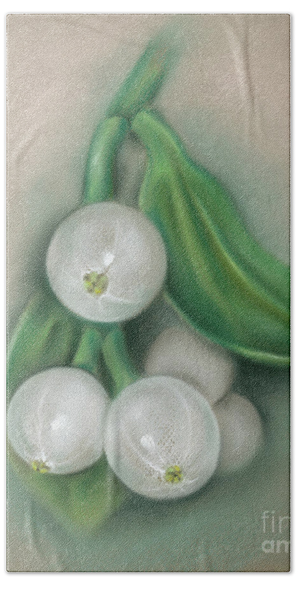 Botanical Hand Towel featuring the pastel Mistletoe Berries by MM Anderson