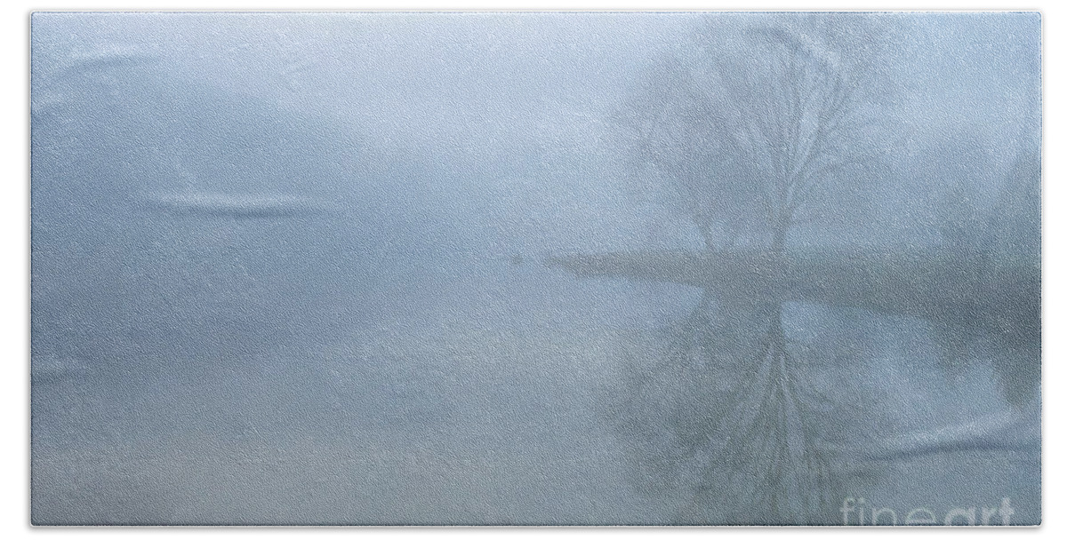 Misty Lake Morning Bath Towel featuring the digital art Misty Lake Morning by Randy Steele