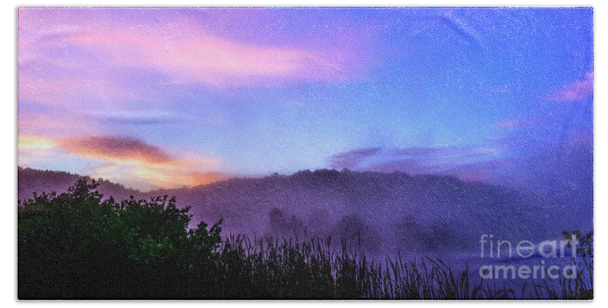 Big Ditch Lake Bath Towel featuring the photograph Misty Summer Sunrise by Thomas R Fletcher