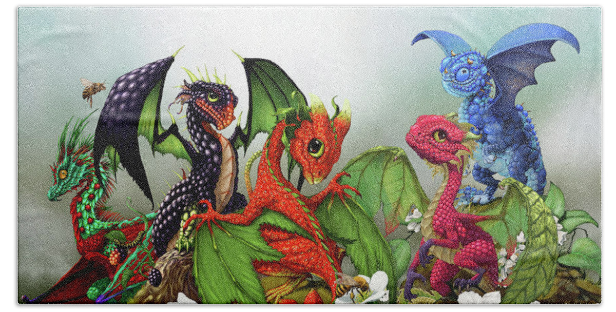 Dragons Hand Towel featuring the digital art Mixed Berries Dragons by Stanley Morrison