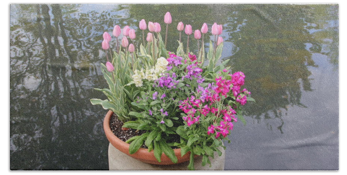 Flowers Bath Towel featuring the photograph Mixed Flower Planter by Allen Nice-Webb