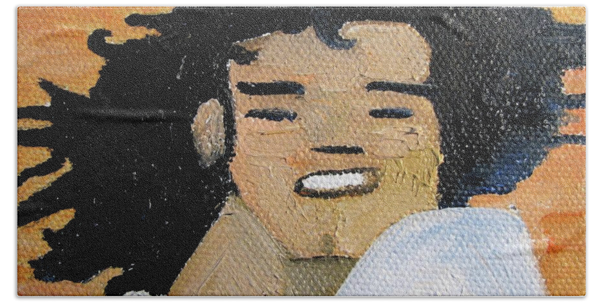 Michael Jackson Hand Towel featuring the painting Mj one of five number one by Patricia Arroyo
