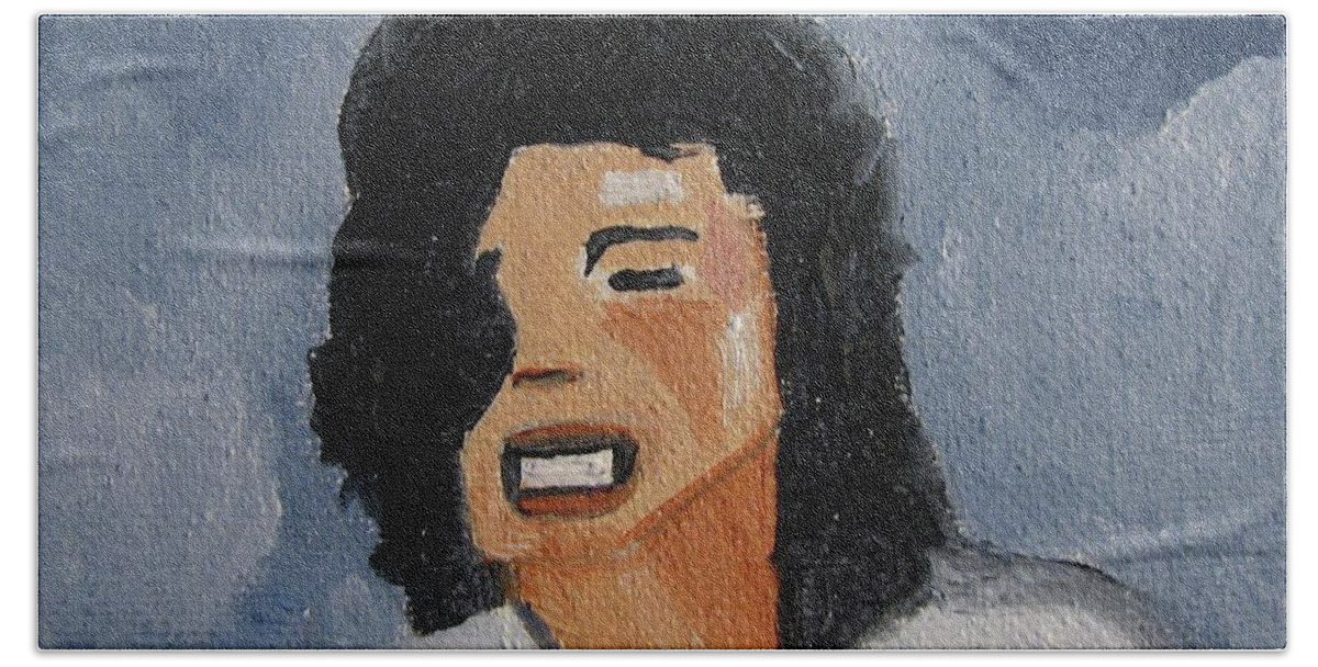 Michael Jackson Bath Towel featuring the painting MJ one of five number two by Patricia Arroyo