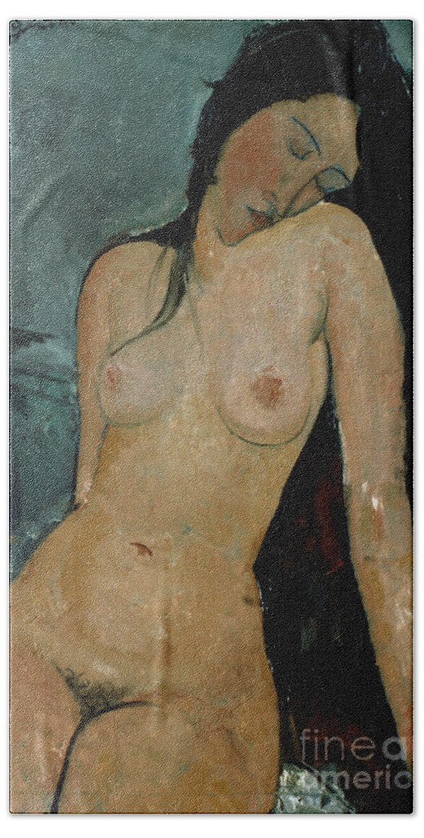 1917 Hand Towel featuring the photograph MODIGLIANI: NUDE, c1917 by Granger