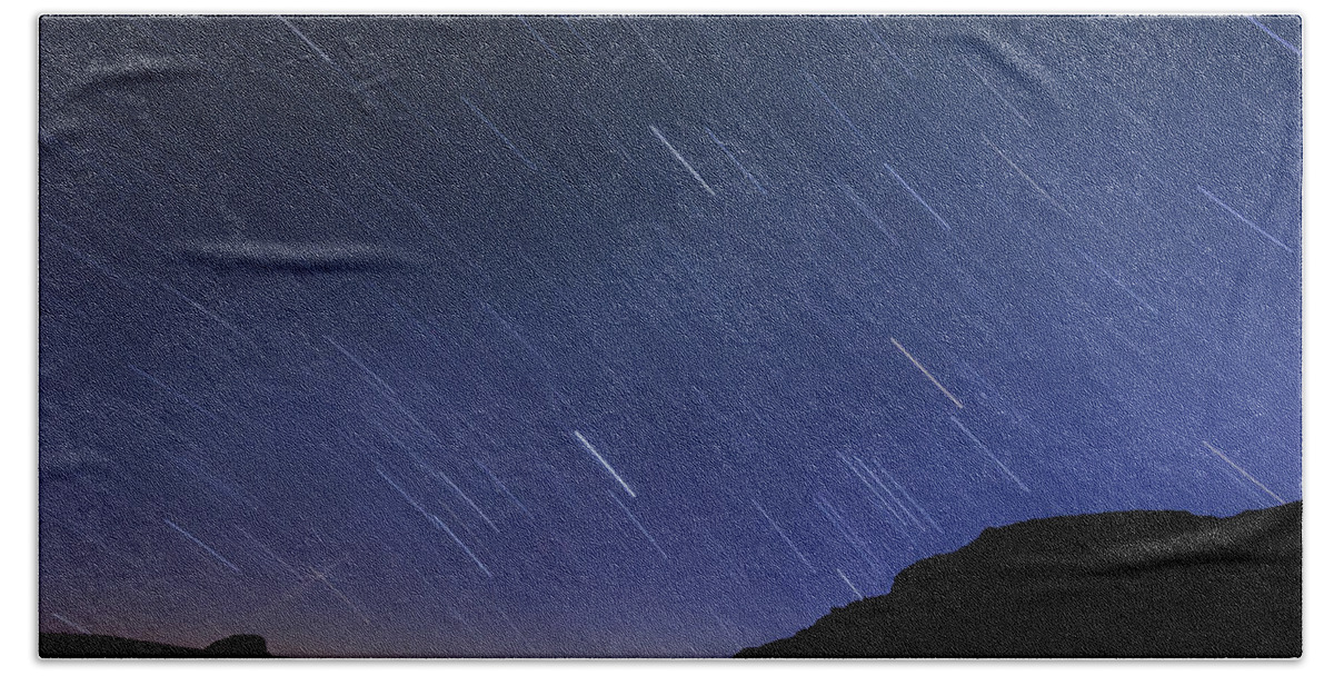Night Hand Towel featuring the photograph Mojave Star Trails by Margaret Pitcher