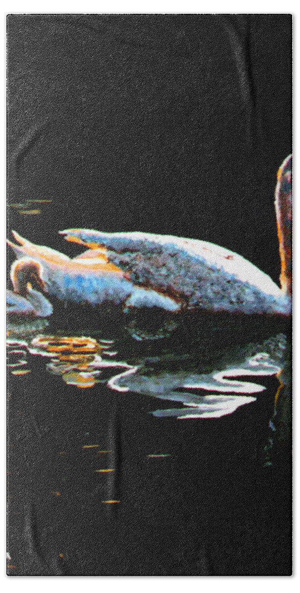 Swan Bath Towel featuring the painting Mom and Baby Swan by Stan Hamilton
