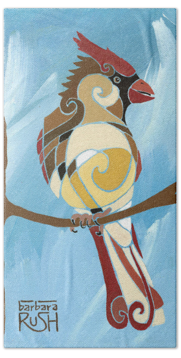 Contemporary Cardinal Painting Bath Towel featuring the painting Moms Day Off female cardinal painting by Barbara Rush