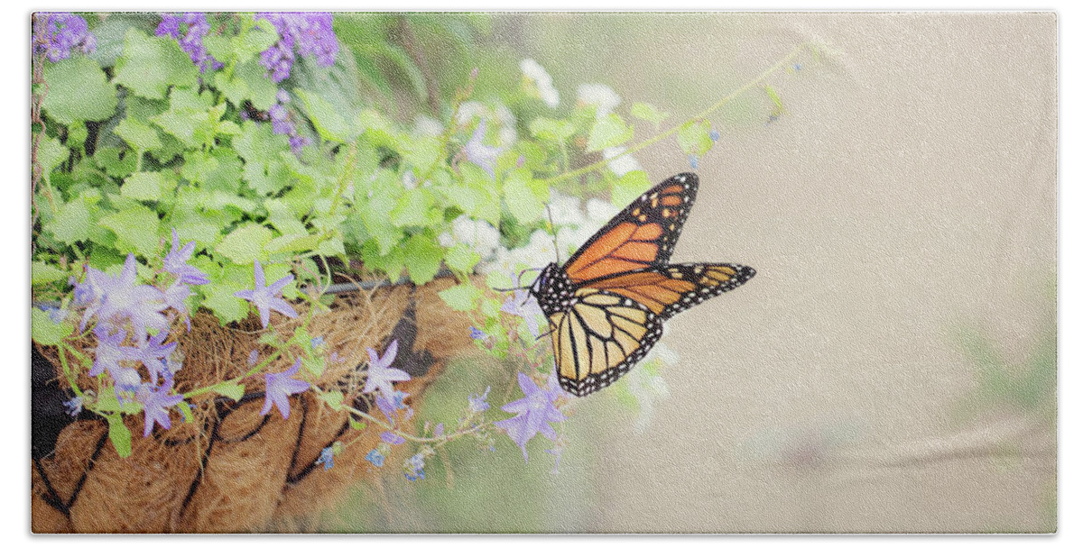 Flowers Hand Towel featuring the photograph Monarch and Garden Basket by Susan Gary
